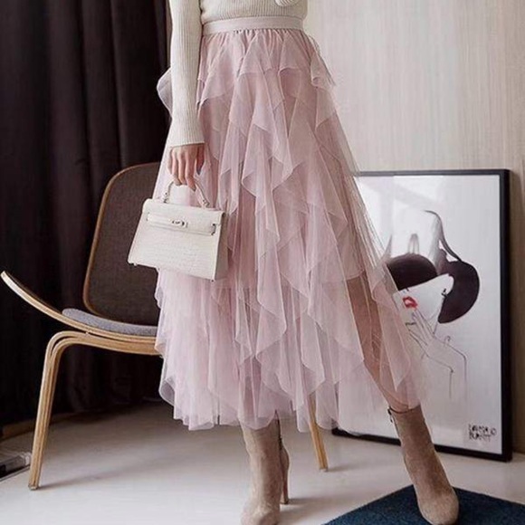 VICI /Allegro/ Ruffle Tulle Pink Midi Skirt NWT’s - Picture 7 of 9